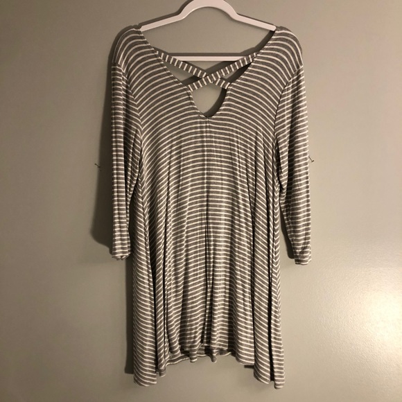 Olivia Sky Striped Gray and White Tunic Top - Picture 9 of 16